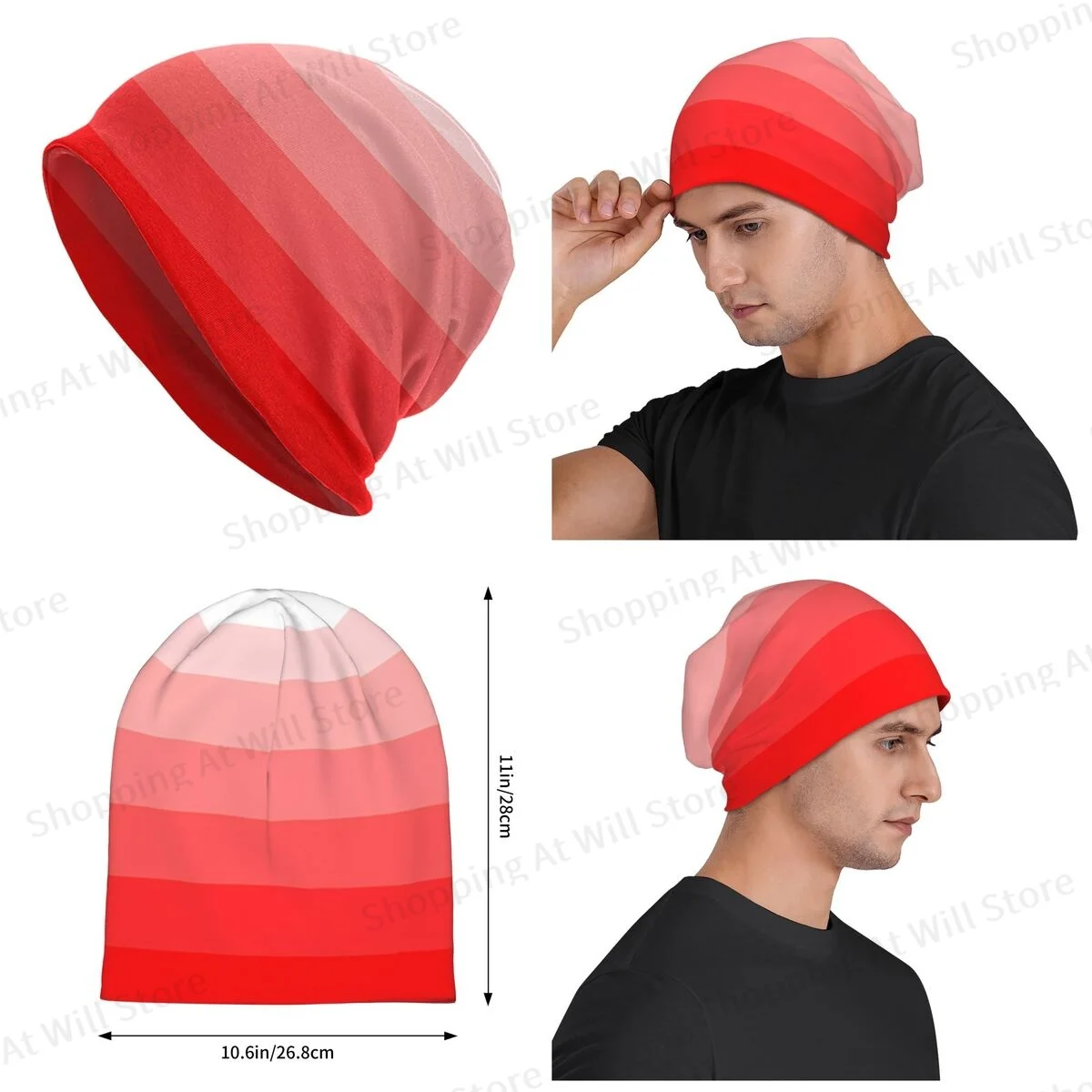 Scarlet Gradient Stripes Unisex winter Warm Brimless Urinal Hat Abstract Art Knitted Hat For Men And Women Casual Creative