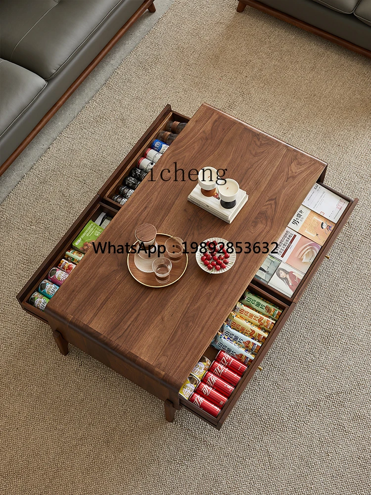 H3-24  black walnut solid wood coffee table household coffee table living room with drawers coffee table