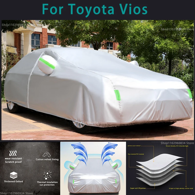 For Toyota Vios 210T Full Car Covers Outdoor Sun uv protection Dust Rain Snow Protective Anti-hail car cover Auto cover