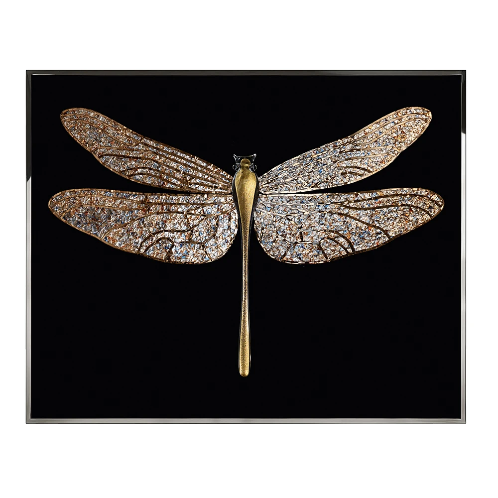 Home decoration custom diamond painting high-end luxury gold dragonfly wall  crystal