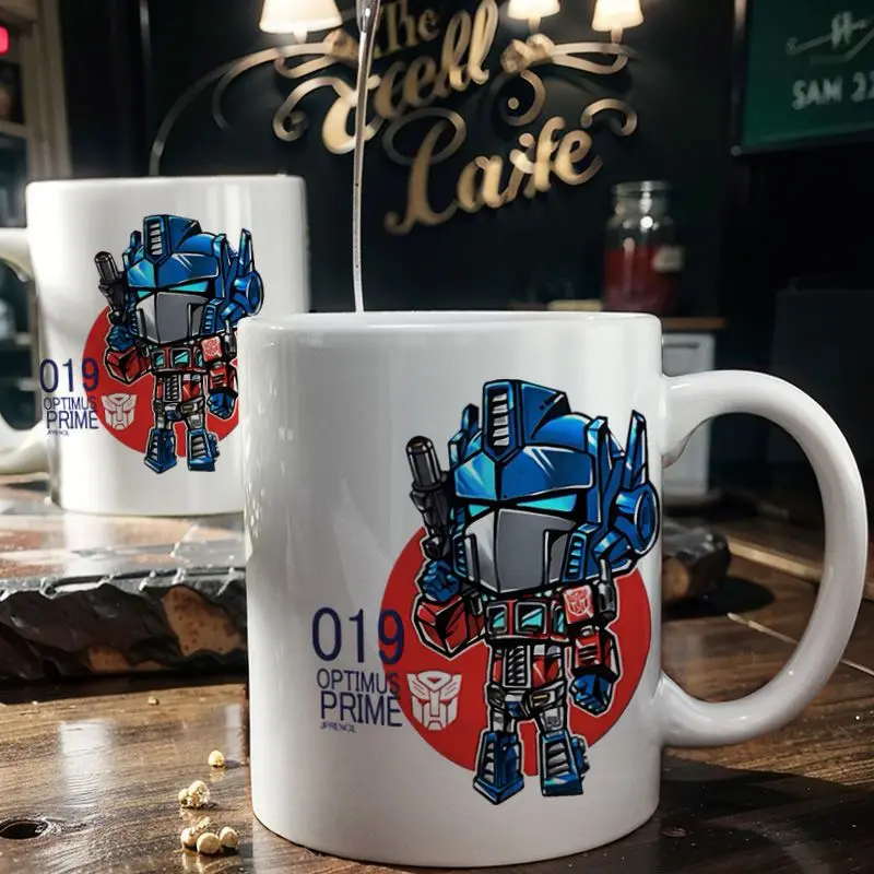 Transformers Optimus Prime Ceramic Cup Q Version Printed Breakfast Cup High Temperature Resistant Home Water Cup Holiday Gift