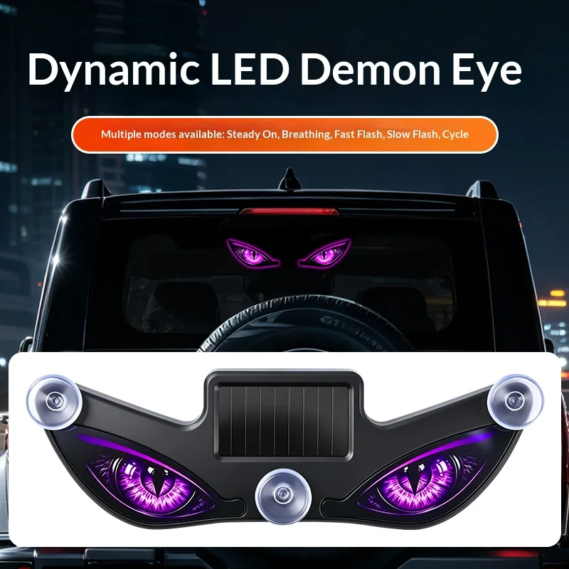 Solar Powered Car Neon Light Wireless Cool DEMON EYE Led Ambient Light Suction Cup USB Rechargeable Atmosphere Breathing Lamp image 3