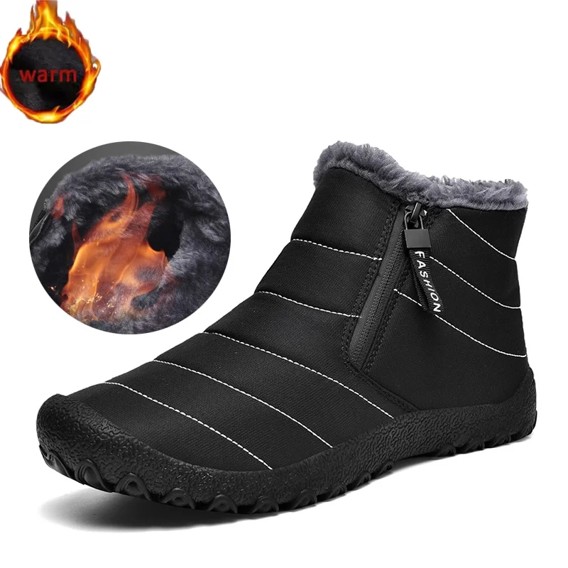Men Outdoor Snow Boots Warm Cotton Zipper Snow Ankle Boots Unisex Outdoor Waterproof Sneakers Durable Non-slip BareFoot Boots