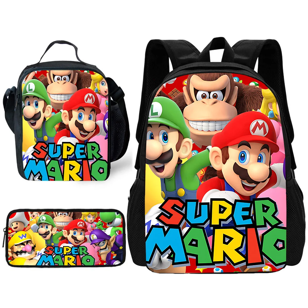 Game Bros-mochila escolar para niños y niñas, Juego de 3 piezas, con fiambreras, bolsas de lápices, mochilas escolares, m-mario, el mejor regalo