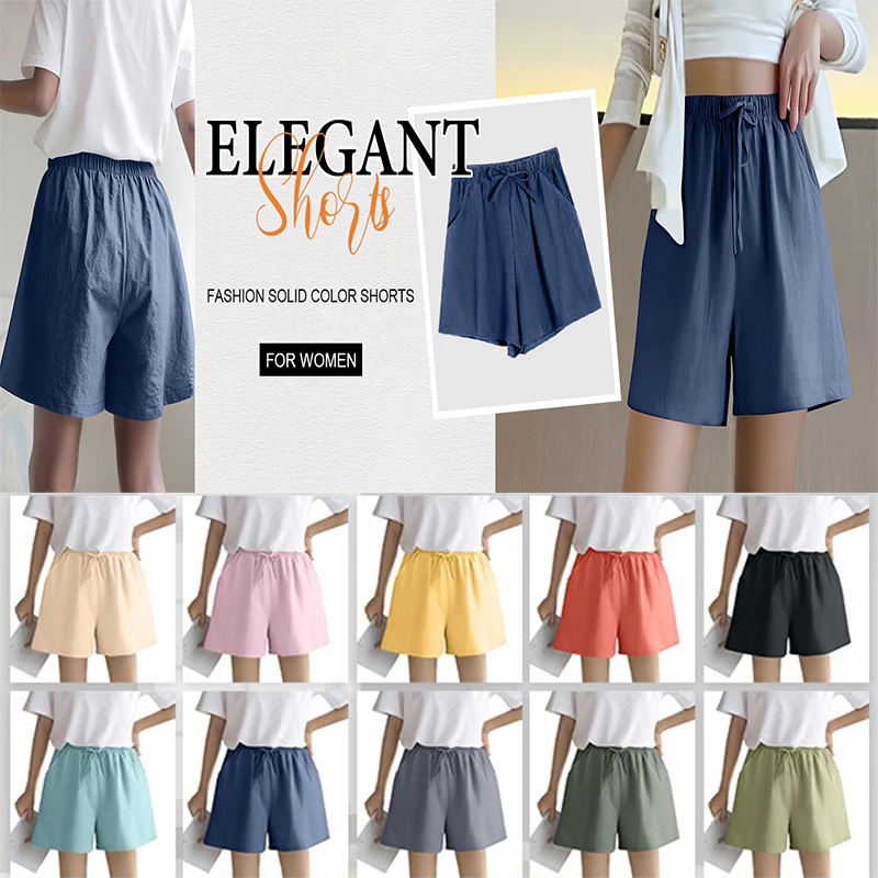

Женские шорты с завязками на талии, однотонные летние шорты, повседневные свободные джоггеры с карманами Y2k, уличная одежда, широкие брюки для женщин