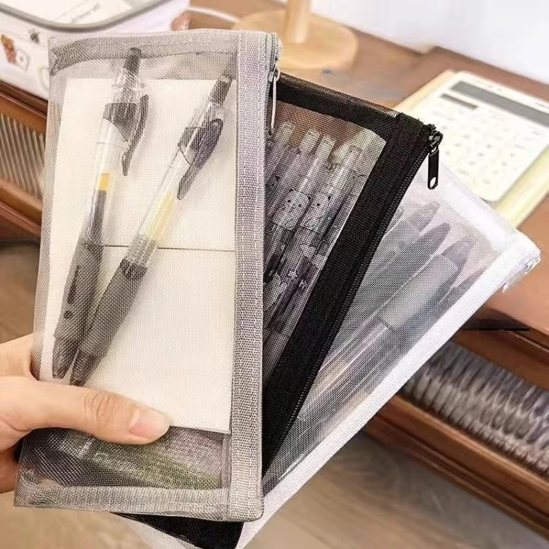 

Прозрачный сетчатый пенал 19x11 см, сумка для хранения большой вместимости, нейлоновая сумка на молнии для карандашей, канцелярские принадлежности для офиса и школы