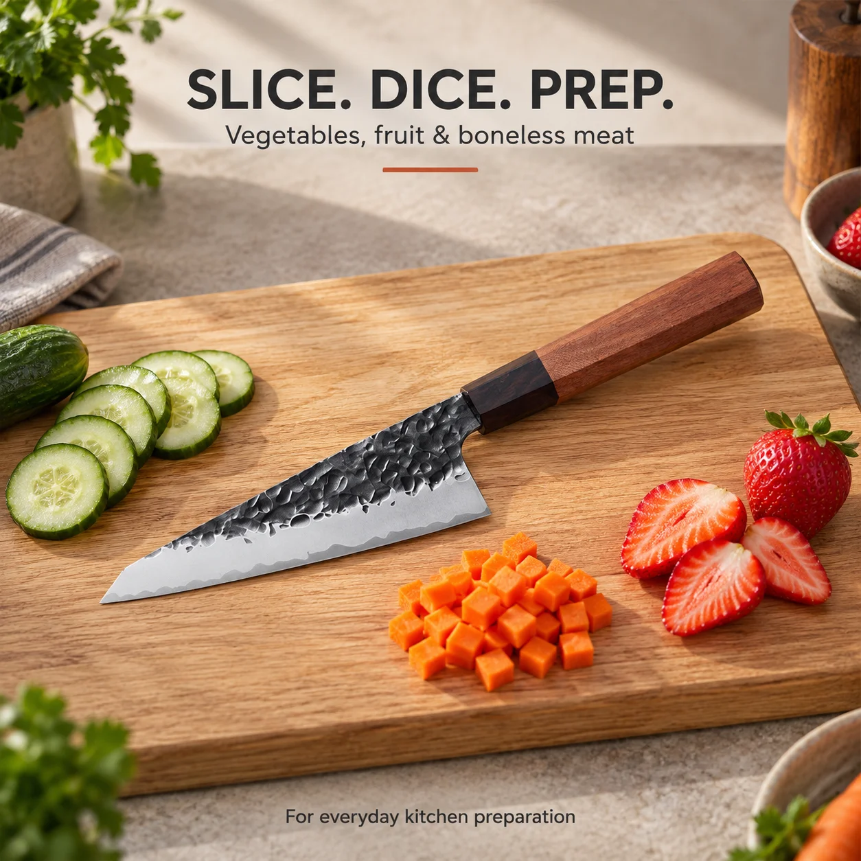WXCOO 6 Inch Japanese Bunka Knife Hand Forged Kiritsuke Chef Knives 9CR18 Steel Sharp for Meat and Vegetable Cooking Wood handle