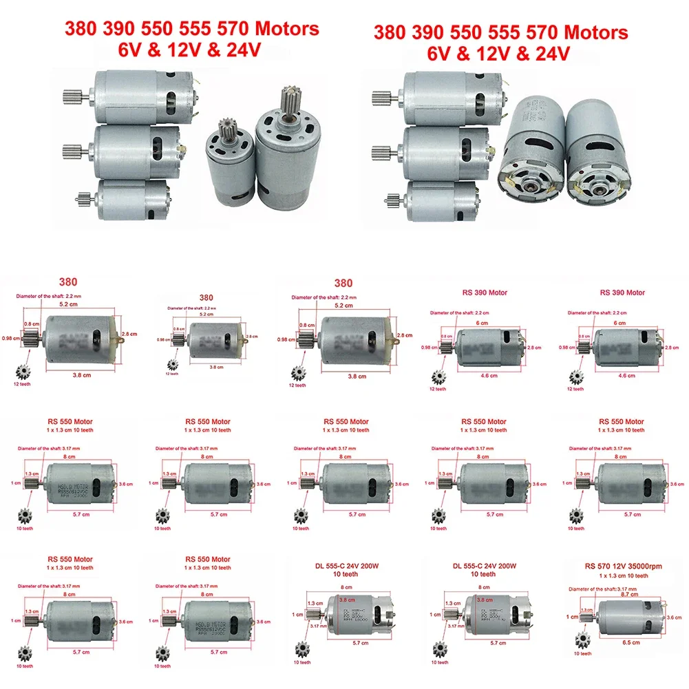 Imagem -03 - Motor de Carro Elétrico Infantil Motor de 10 Dentes para Veículo Elétrico Infantil 550 Rs390 Rs380 12v 6v 24v Dl555