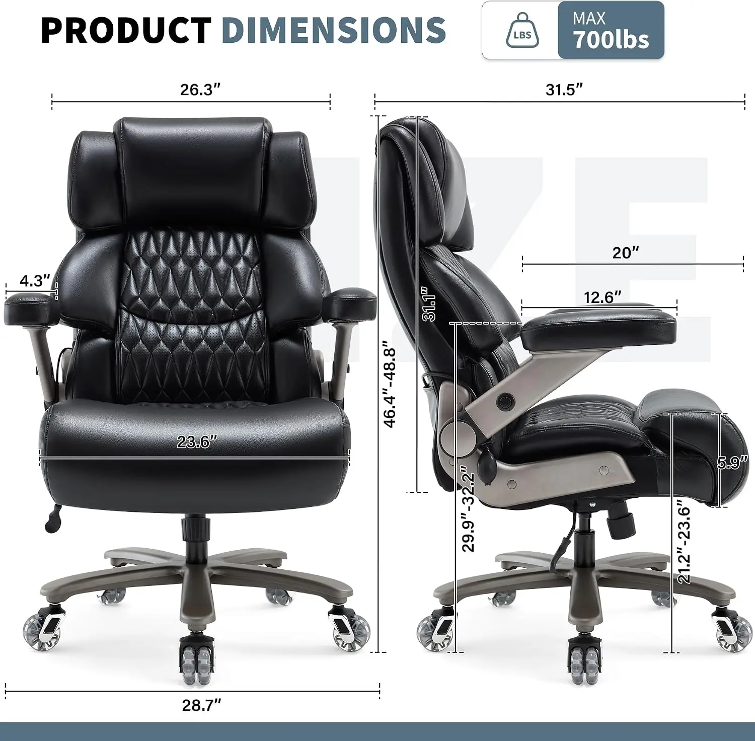 700lbs Big and Tall Office Chair, Large Heavy Duty Computer Desk Chair | 3D Flip-Up Arms, Adjustable Lumbar Support, Extra Wide