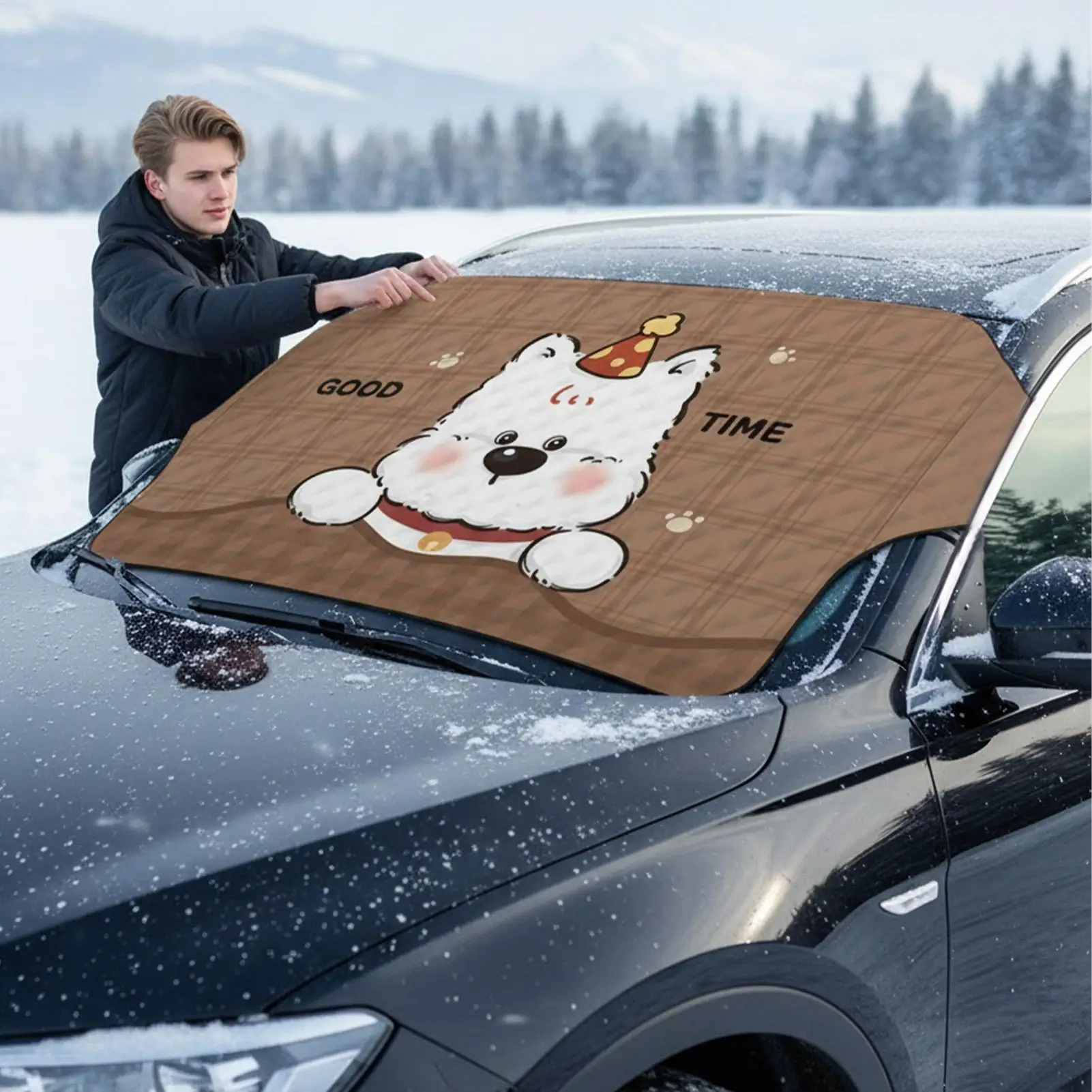 

Windshield Snow Cover 77x36inch Heavy Duty Waterproof Auto Sunshade Frost Protector Snow And Ice Windshield Cover for SUV Car