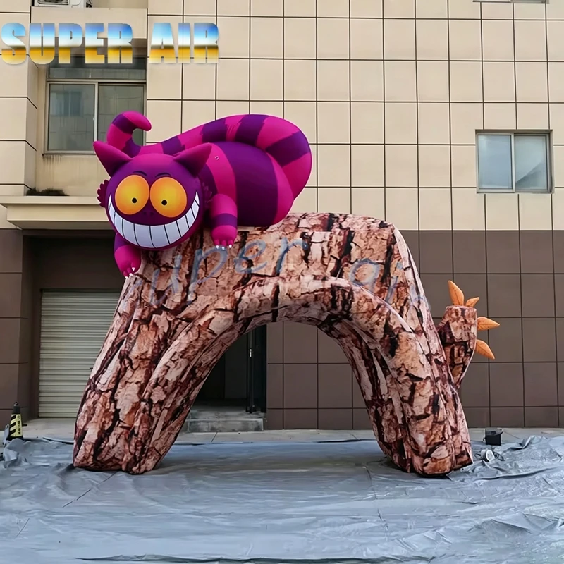 Inflatable Cheshire Cat Tree Arch, Alice Wonderland Prop for Amusement Park, Event Party, Halloween, Outdoor Carnival