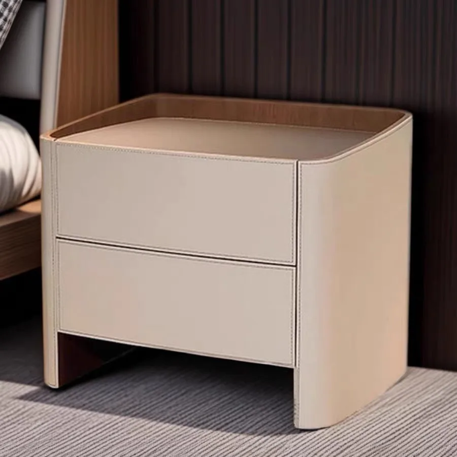 

Italian style, bedside table, solid wood, high-end, genuine leather, light luxury, storage, storage table.