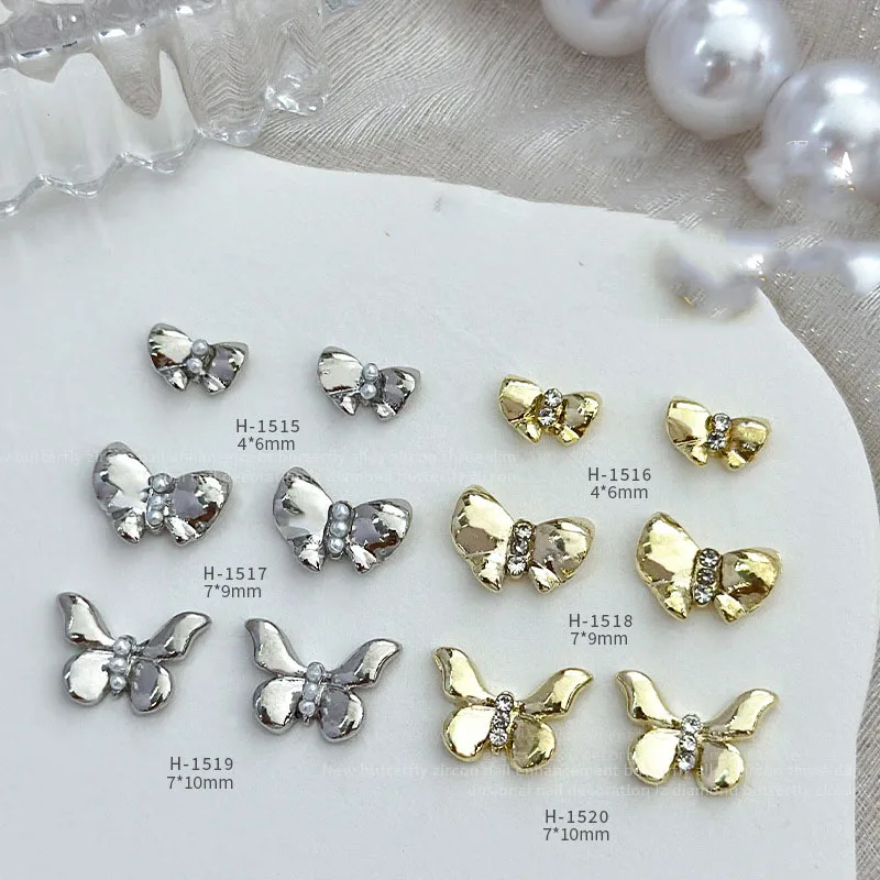 

10Pcs 3d Nail Charms Rhinestones Silver Gold Alloy Crystal Butterfly Nail Charm Part Metal Manicure Accessories Retro Decoration