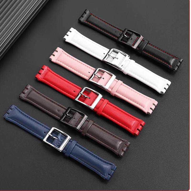 cowhide watch strap For SWATCH YCS YAS YGS IRONY Soft cowhide watchband Concave convex mouth 17mm 19mm men women bracelet band