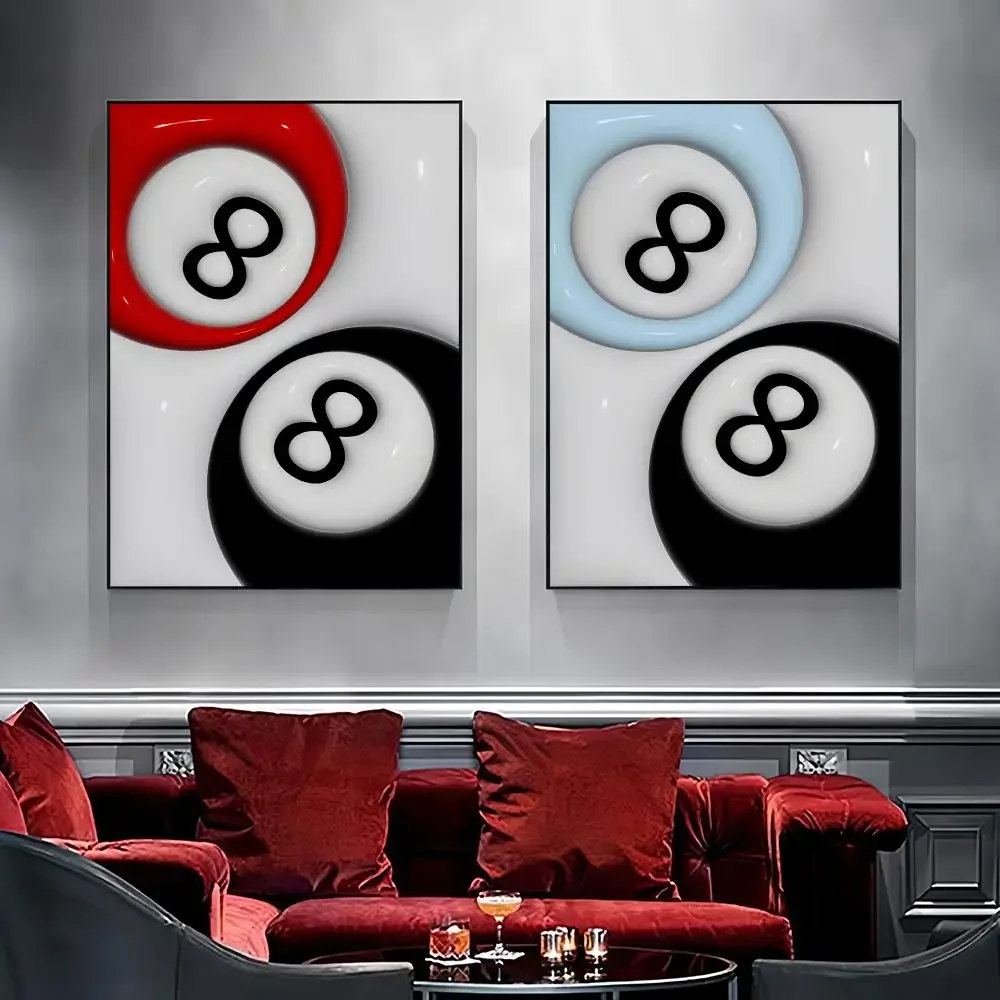 8 Ball Canvas Poster Pink Black White Billiard Y2K Retro Psychedelic Game Room Bar Home Decor Gift Painting Calligraphy