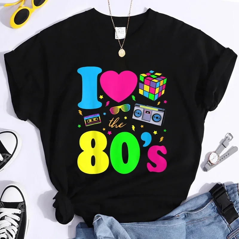 

Новая модная футболка I Love The 80s, женская винтажная футболка 1980-х годов, забавная классическая футболка, топы, женские футболки с круглым вырезом, женские футболки