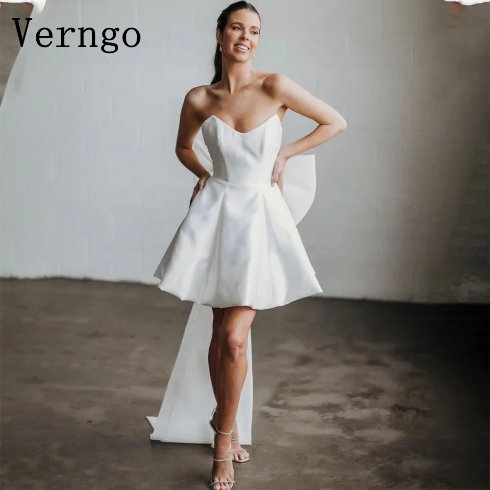 Verngo Sweetheart Mini Wedding Dress Bow Short Bride Gowns Women Simple Wedding Party Dress Satin  Bride dresses