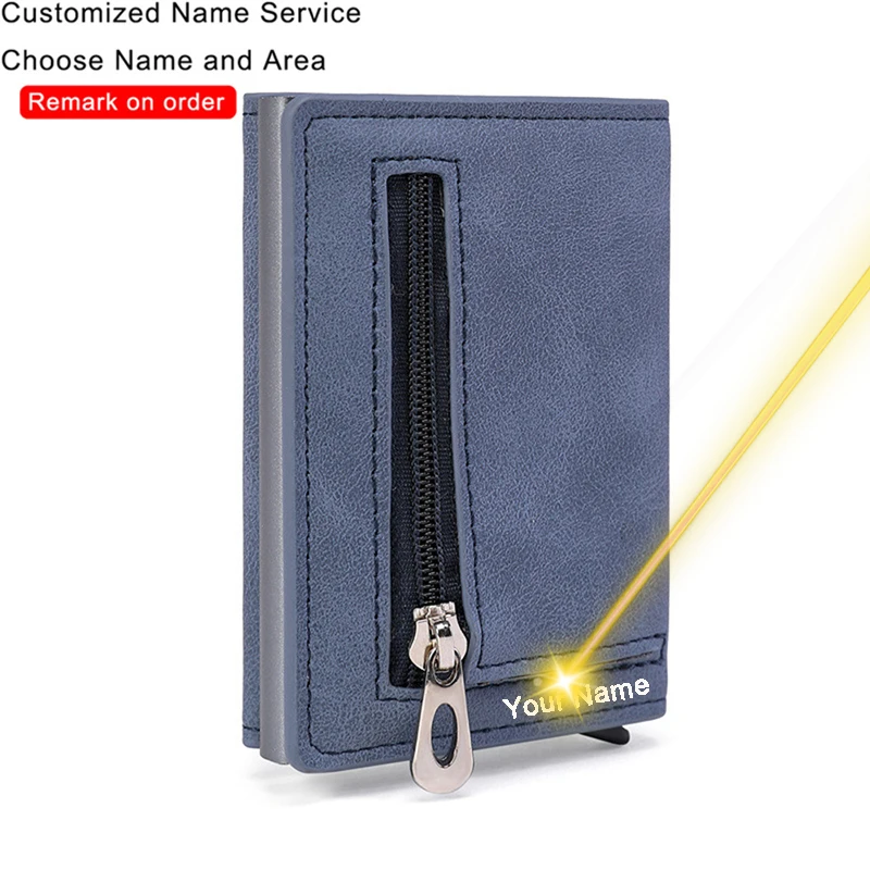 Customized Name RFID Leather Wallet Multifunction Magnet Wallet Men Credit Card Holder with Note Compartment & Coin Pocket Purse