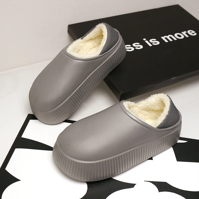 

Домашние модные плюшевые тапочки на толстой подошве для мужчин, зимние теплые меховые нечеткие тапочки, уличная непромокаемая хлопковая обувь на платформе