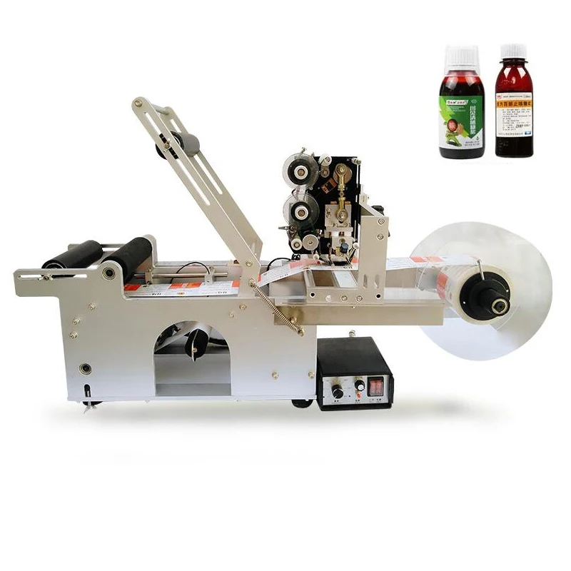 

Semi Automatic Round Bottle Labeling Machine With Date Printer Self Adhesive Label Dispenser