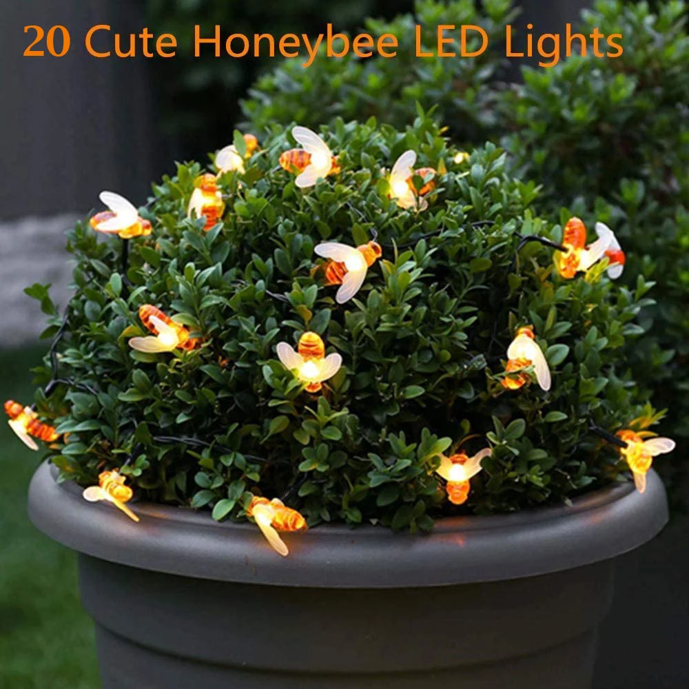 

2022 Outdoor Garden Light Solar Powered String Lights Waterproof 20 Cute Honeybee Garland LED Light for Outdoor Party Decoration