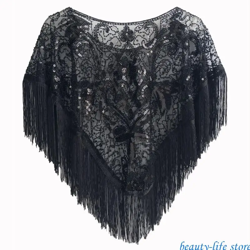 

Wedding Dress Women's Shawl 1920S Vintage Party Cloak Shawl Decorative Fringe Shoulder Wrap for Banquet Evening Dress 517D