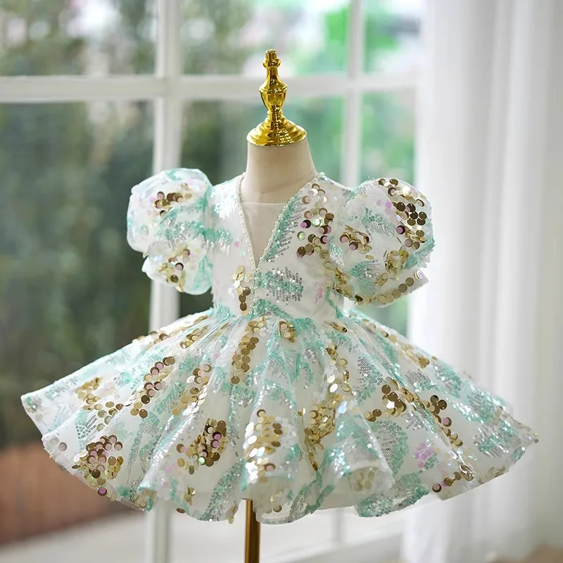 Bling lila Pailletten Prinzessin Ballkleid Kleid für Mädchen Geburtstag Karneval Festzug Party kleid für 2-14 Jahre Kinder süß – Detail 15
