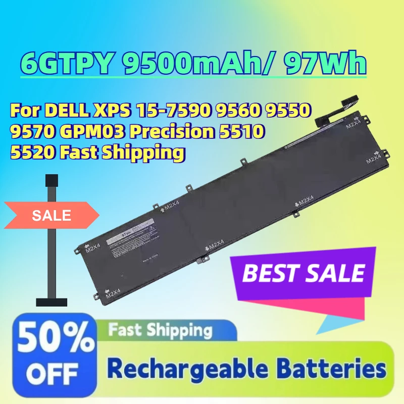 

Upgrade New 6GTPY 9500mAh/ 97Wh 11.4V Laptop Battery for DELL XPS 15-7590 9560 9550 9570 GPM03 Precision 5510 5520 Fast Shipping