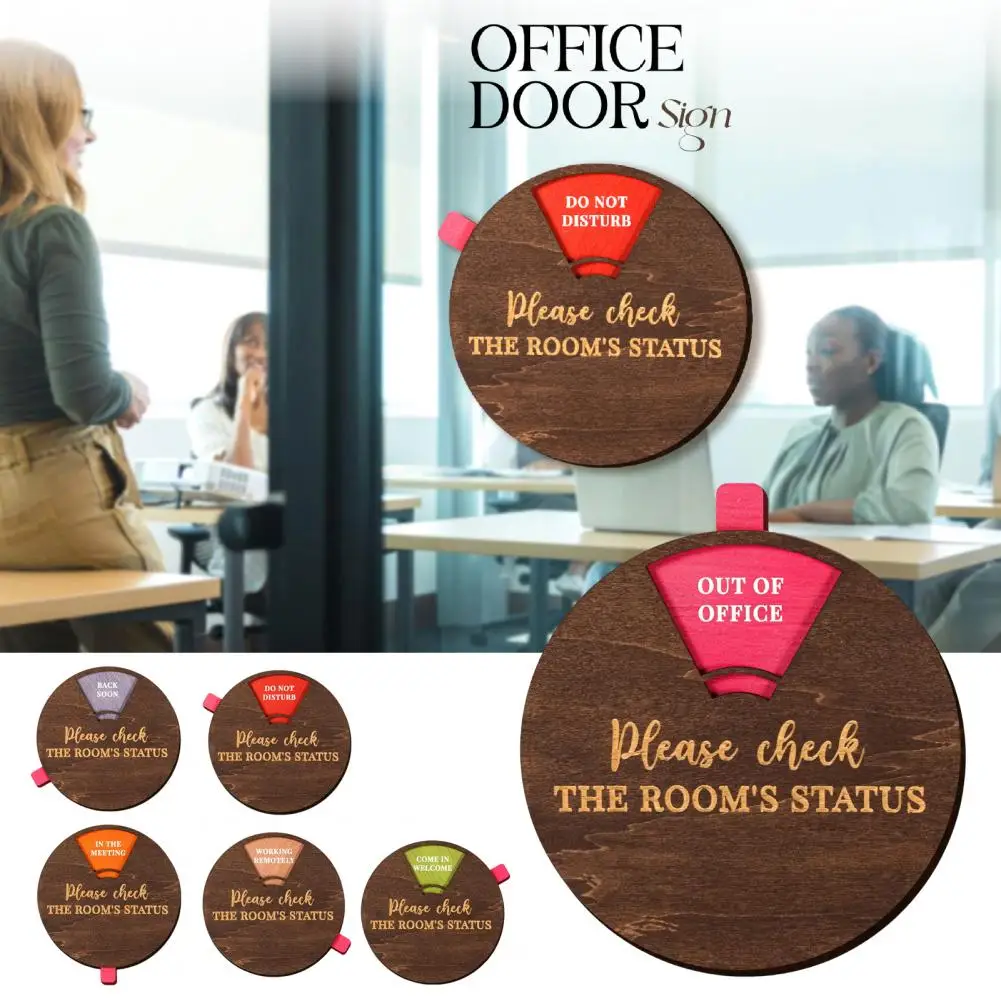 Rotatable Office Door Sign 6 Status Do Not Disturb In the Meeting Back Soon Come In Welcome Meeting Room Door Wooden Plaque