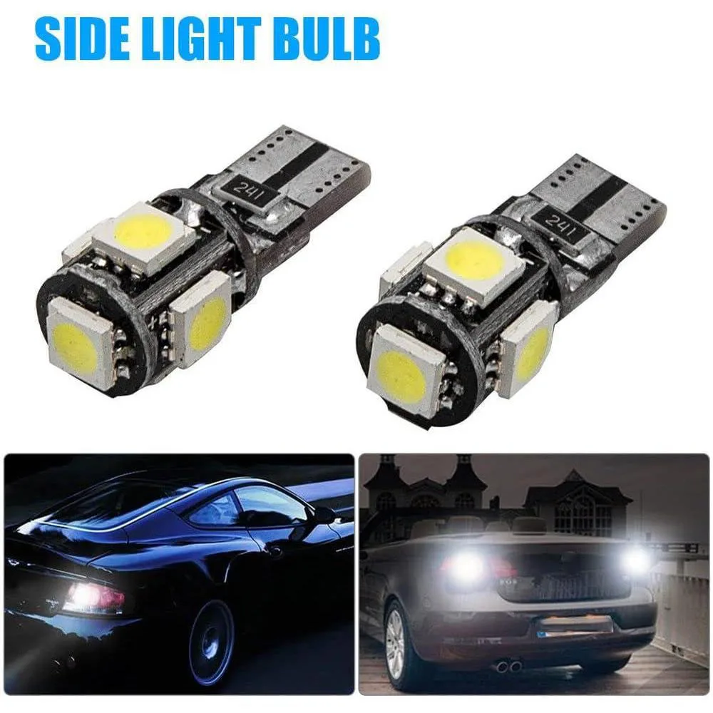 2Pcs Car 12V T10 5050 SMD LED Side Lights Bulbs Turn Signals Tail Lights 6500K  White Super Bright High power LED