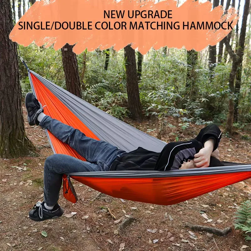 Outdoor Camping Hammock High Strength Parachute Fabric Portable with Nylon Color Matching Hammock Hang Bed Swing Load Capacity