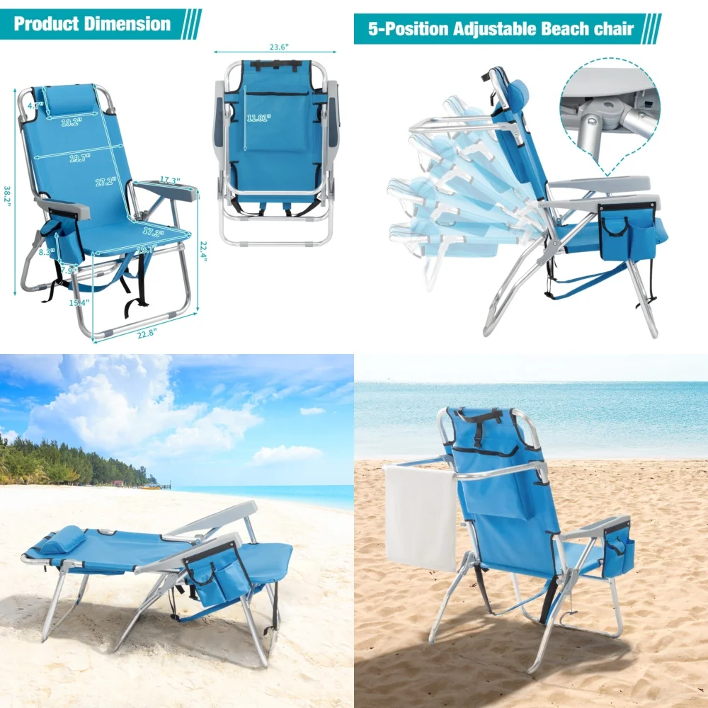 

camping chairFolding Tall Backpack Beach Chair Heavy Duty Camping Chair 220Lbs Load Lightweight Portable Outdoor Lawn Chair with