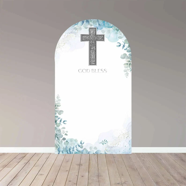Mehofond mi primera arco de comunión telón de fondo bautismo niña niño fiesta paloma flor decoración cruz dorada Dios bendiga fondo de 2 caras Prop