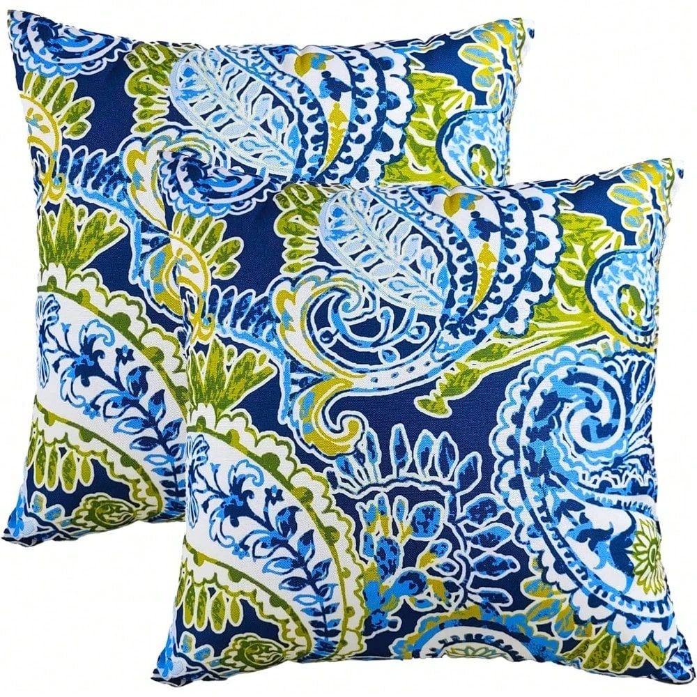 1pc Blue Green Paisley Throw Pillow Cover, 2D Double-Sided Print Soft Polyester Cushion Case for Home Sofa Bedroom Car Decor