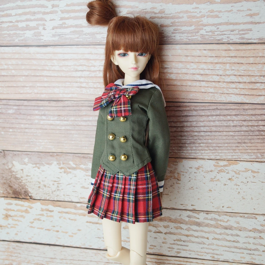 

GReen School Uniform Mini Skirt Shirt Outfits Clothing For 1/6 1/4 17" 44cm 1/3 24" Tall Female BJD MSD DK DZ AOD DD Doll Wear
