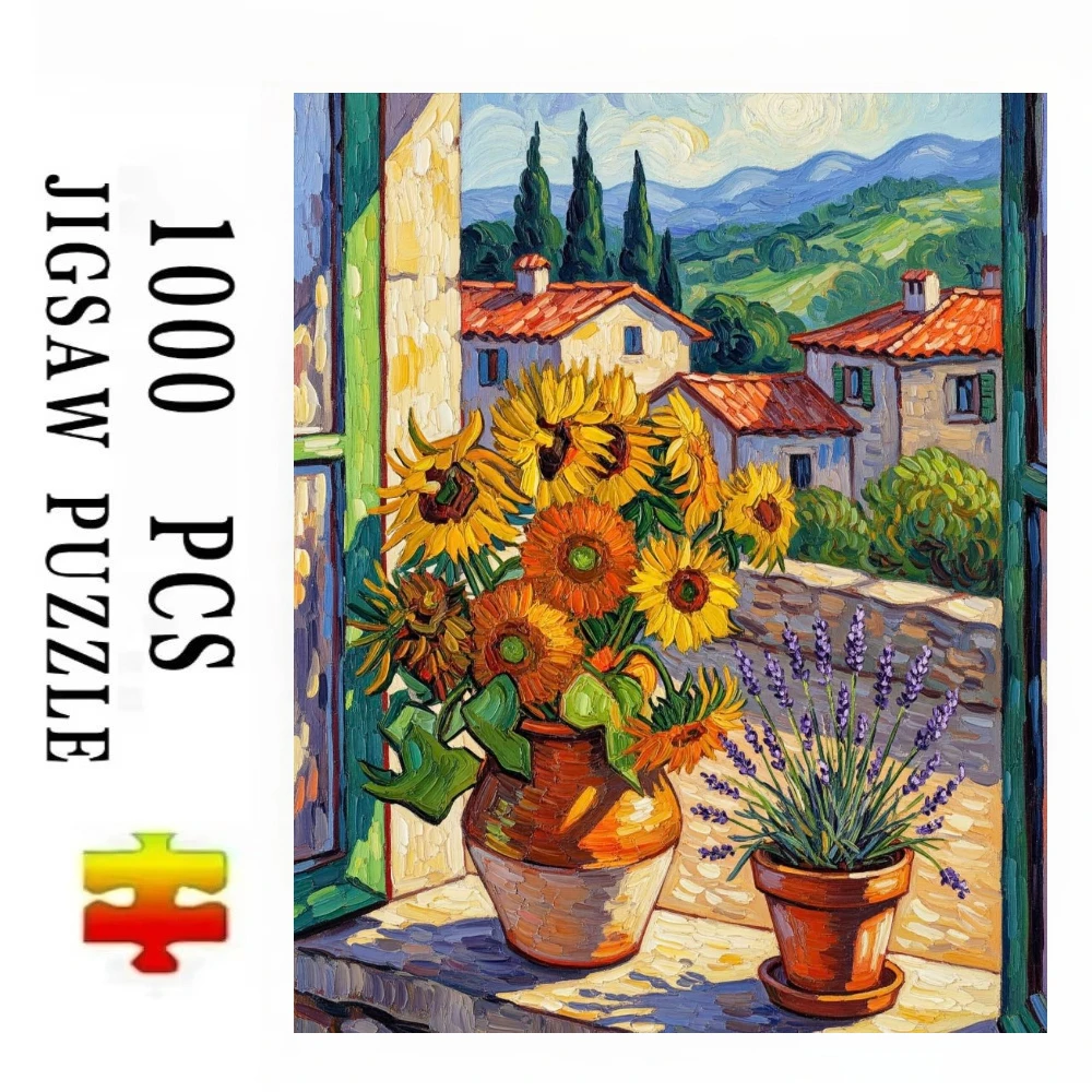 Van Gogh Style Sunflowers Scenery Jigsaw Puzzles 500/1000/1200/2000 PCS Wall Decor for Living Room Bedroom Gift No Frame