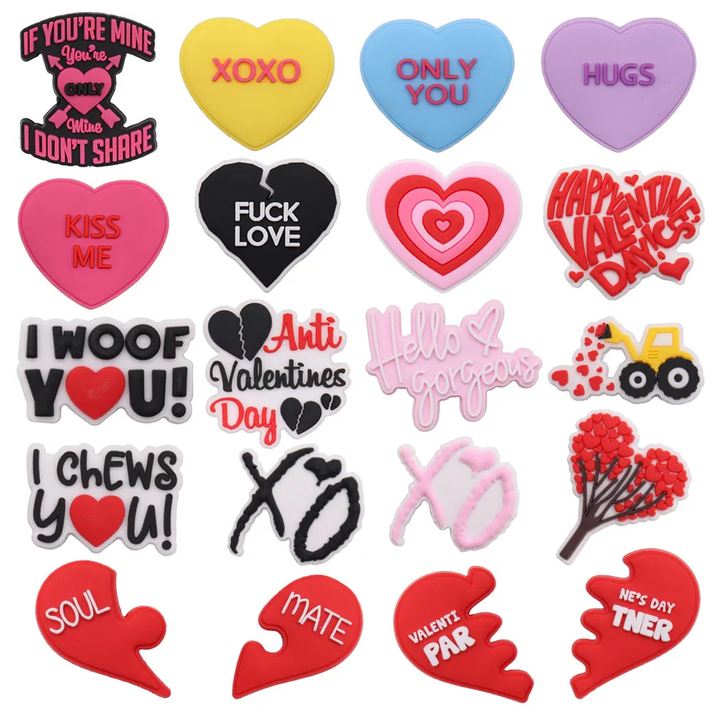 

Mix 50pcs PVC Shoe Charms If You Are Mine I Don't Share Kiss Love Hug Gorgeous Happy Valentine's Day Sandals Shoes Decoration