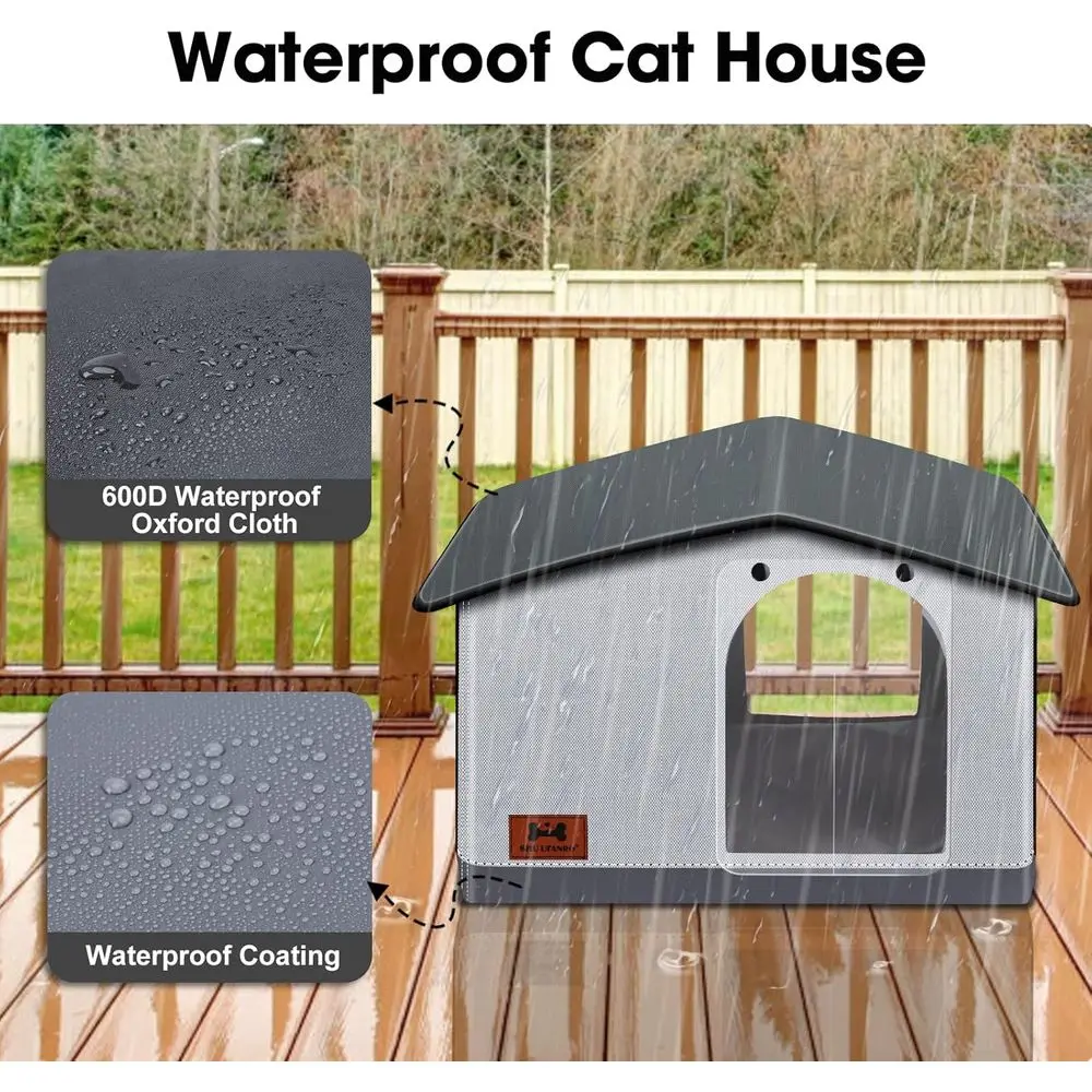 Weatherproof Outdoor & Indoor Heated Cat House with Pad, Suitable for Feral Cats & Small Dogs, 20x17x16 inches
