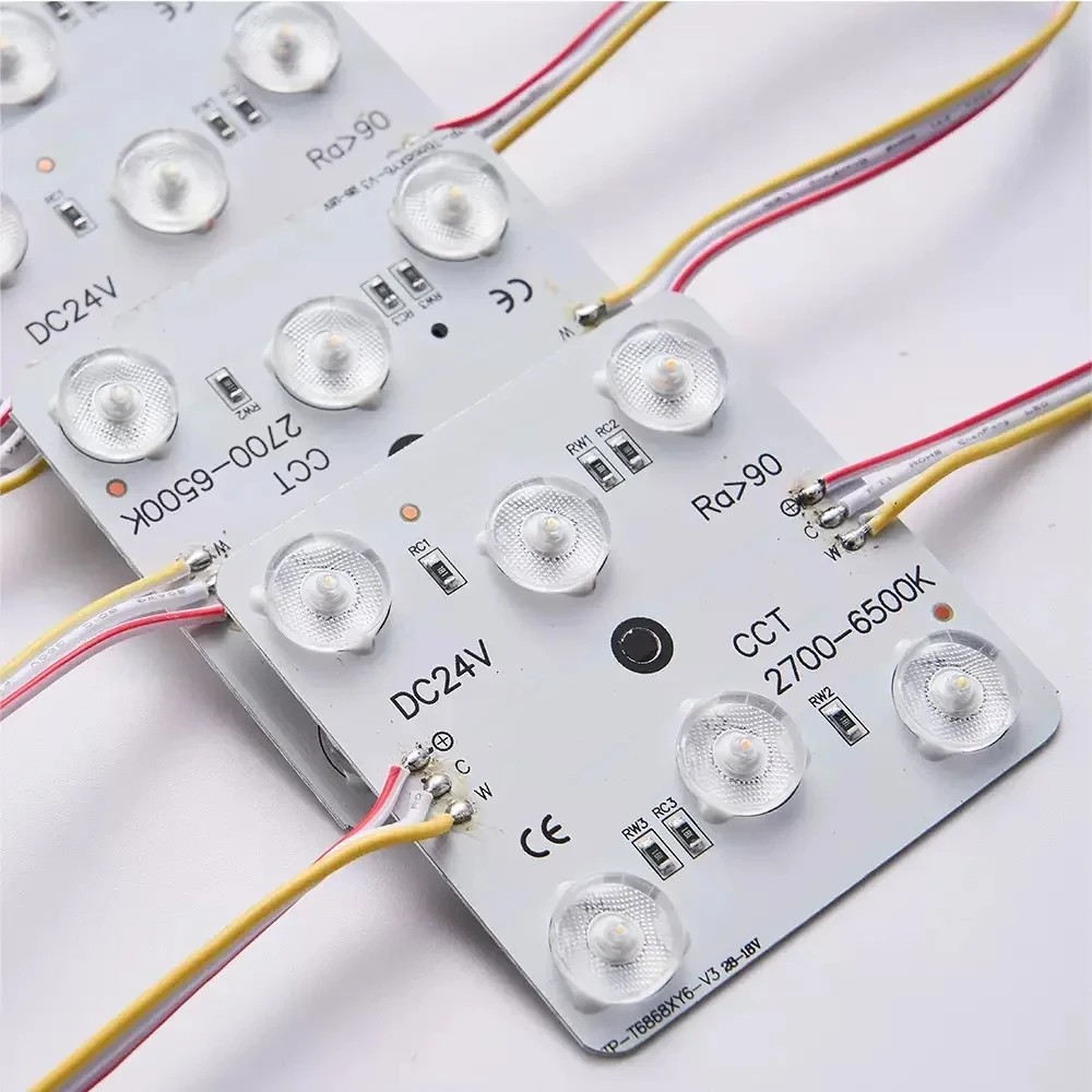 Pacote com 10 Módulos de Luz LED CCT 3 Cores 24V Dimerizáveis Difusores para Teto, Caixa de Luz Publicitária, Letreiro e Iluminação Traseira de Loja