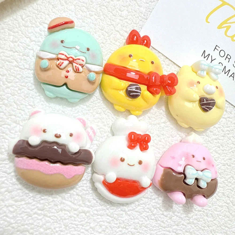 Resin Cartoon Animals Dessert Miniature Flatback Charms, DIY Fridge Magnet Decoration