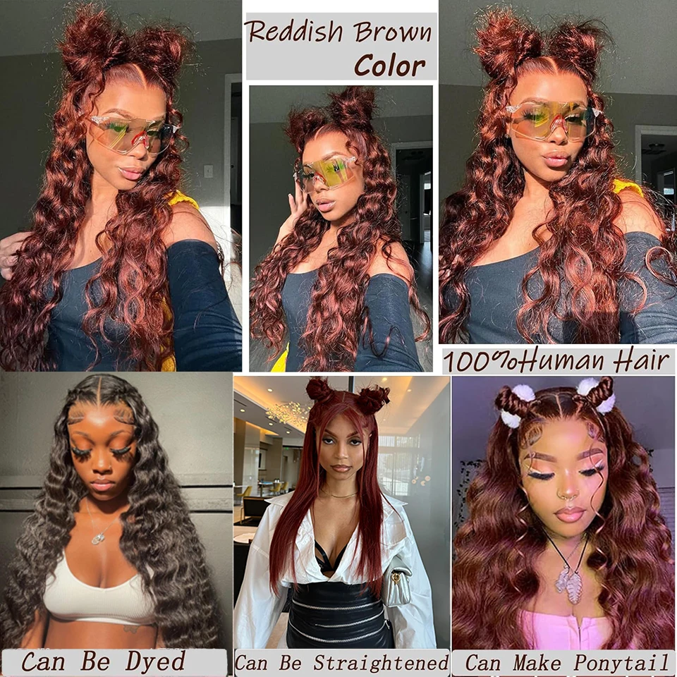 Reddish Brown Loose Deep Wave Hair Bundles With Closure Copper Red Brown Loose Deep Wave Human Hair With 4x4 Lace Closure