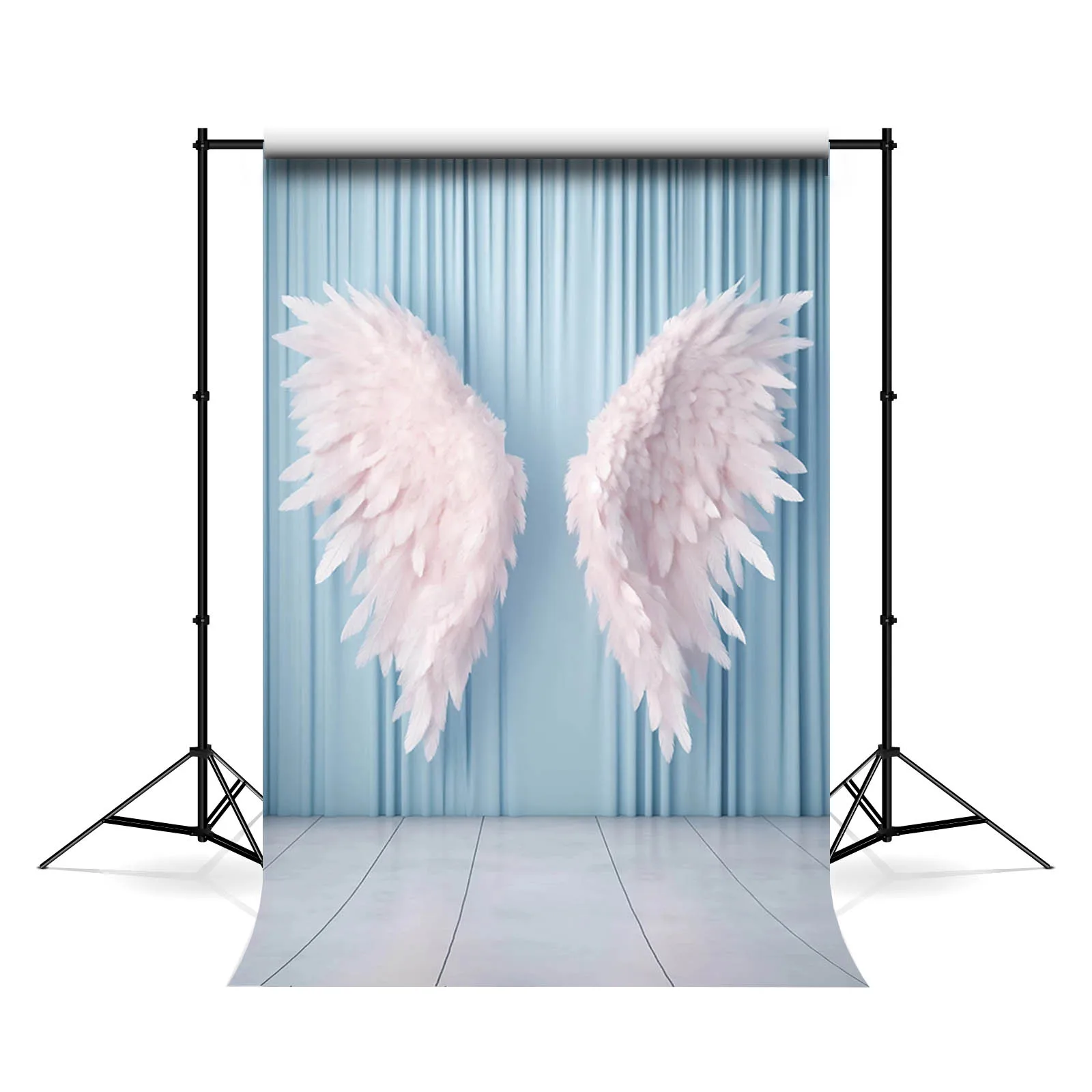 Mehofond White Wing Feathers Photography Backdrop Princess Birthday Wedding Maternity Background Blue Curtain Decor Photo Studio