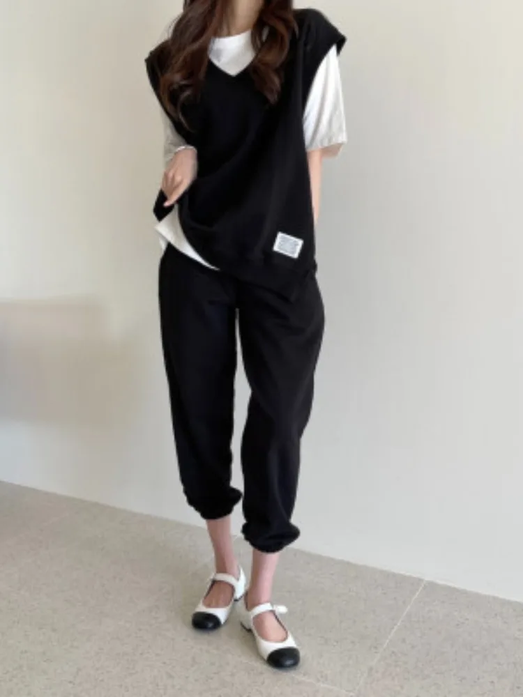 Conjunto de Top e Calças Fenas Casual com Capuz For de Fce Estilo Coreano Primavera Outono Inverno