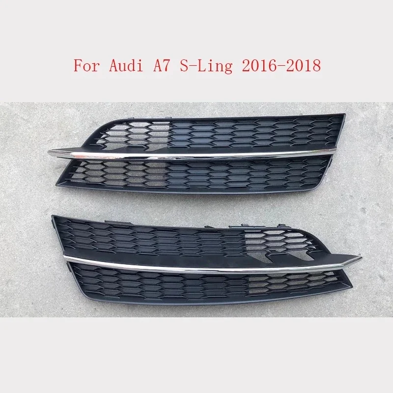 

High Quality ABS Black And Chrome Front Lower Bumper Grills For Audi- A7 Sport S7 2016 2017 2018 Fog Light Grille Fog Lamp Frame