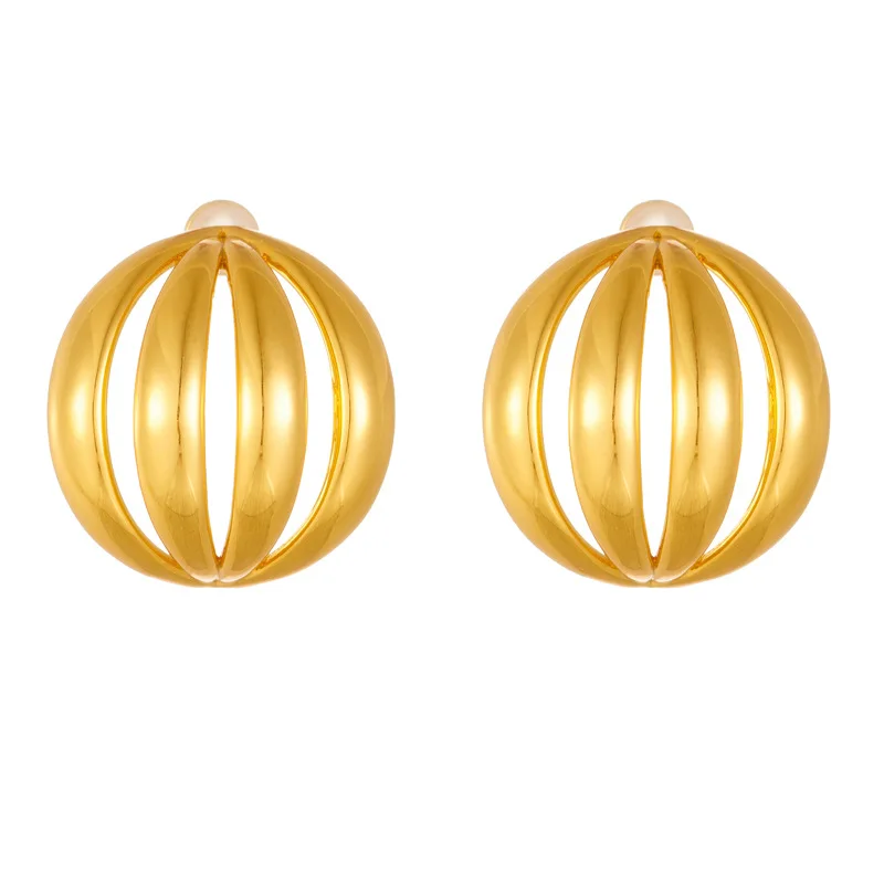 Brass With 18K Half Ball Cutout Hoop Earrings Punk Party Gown Runway rare Boucle d'oreille Korean Japan Style Fashion