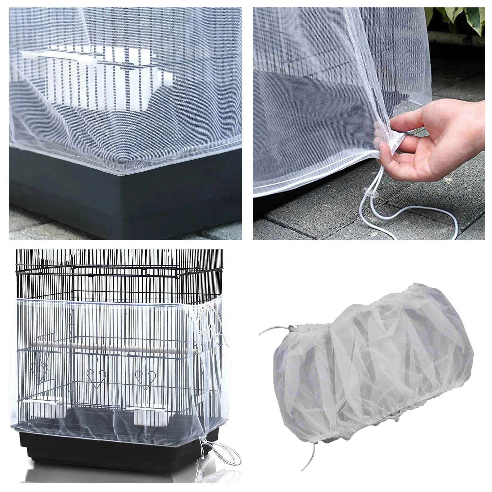 Bird Cage Net Cover Seed Feather Catcher Soft Skirt Guard Nylon Mesh Netting For Parrot Round Square Cages Outdoor Lounger Cover