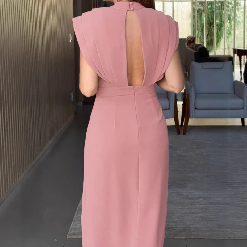 Abito lungo da donna girocollo a vita alta abiti streetwear senza maniche elegante giuntura Y2k abito da notte per feste autunno 2025