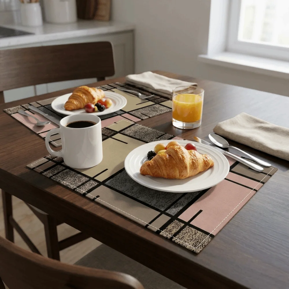2PCS Washable Oil-Proof Dining Table Mat Rectangular Geometric Design Non-Slip Mat Ethnic Style Flax Placemat Table Setting