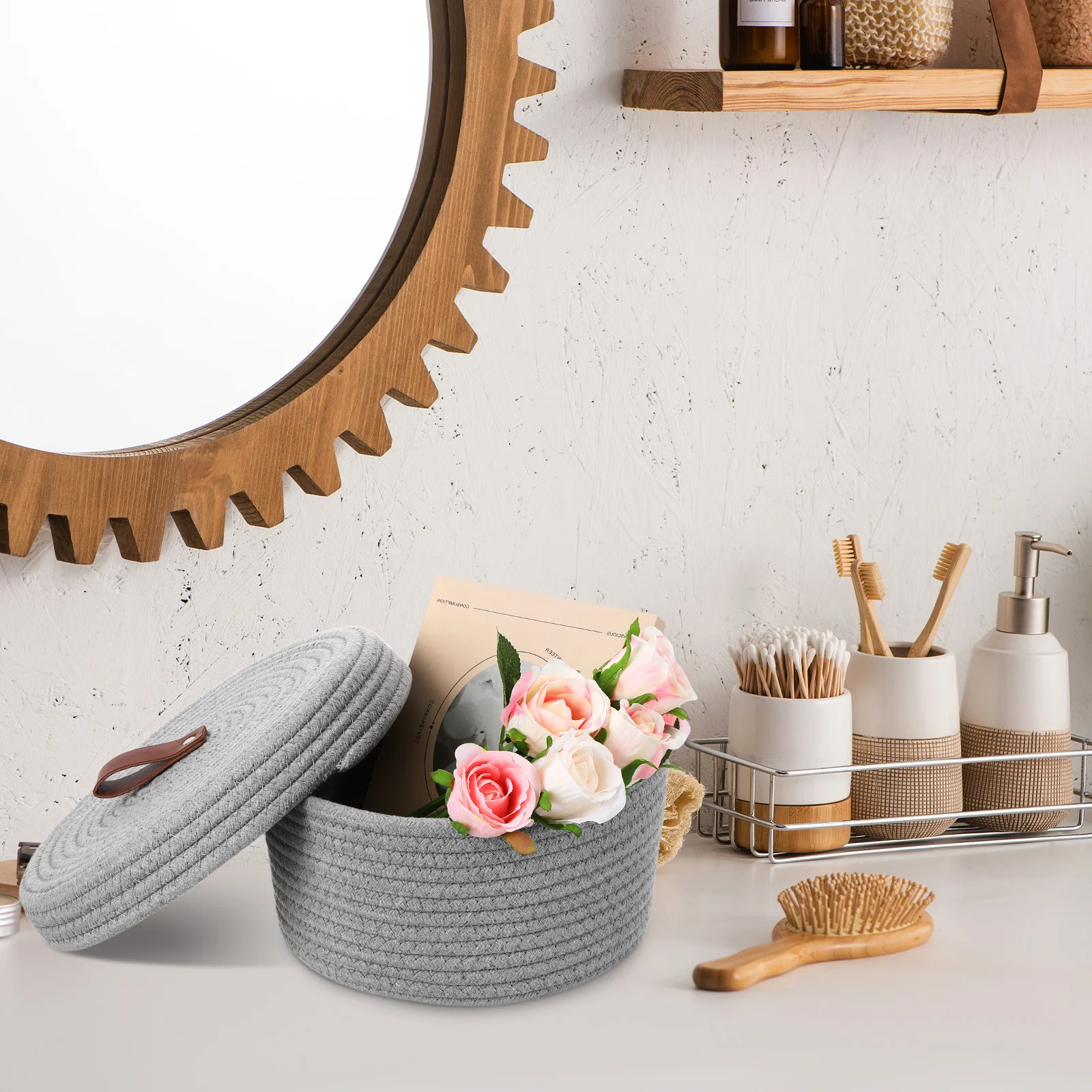 

2Pcs Cotton Rope Woven Basket Organizer Storage Basket with Lid for Home Nursery Laundry Shelf Storage Woven Cotton Rope Baskets