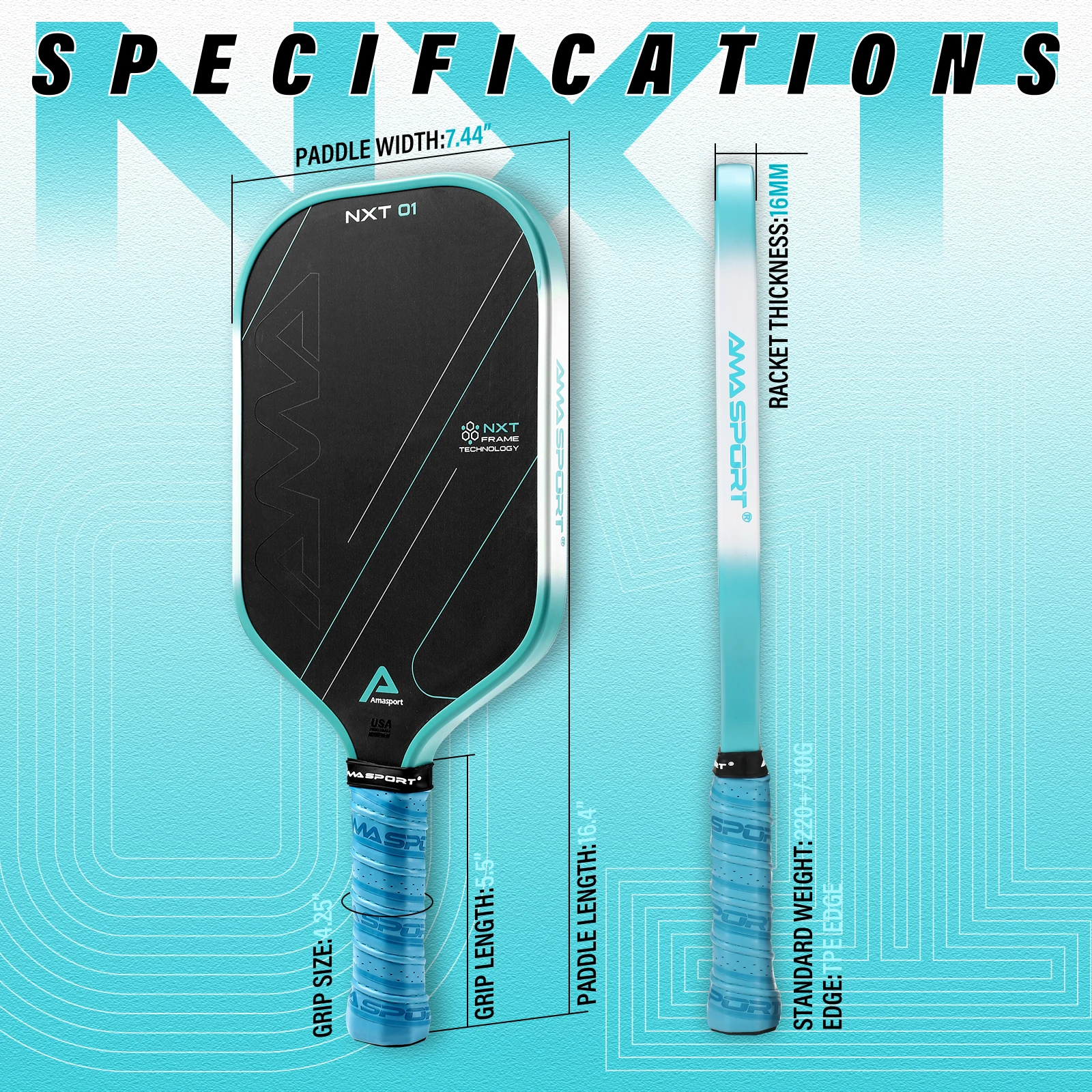 AMASGAME NXT01 Fibra De Carbono Pickleball Paddle, Certificado USAPA, Aprovado Raquete De Espuma Molecular Híbrida